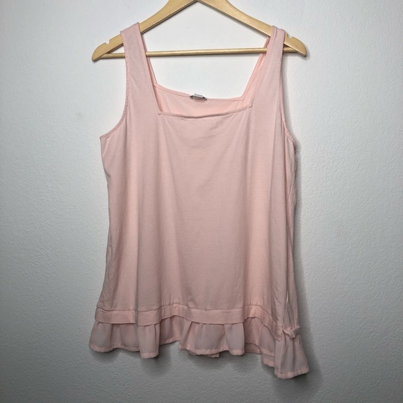 J. Crew Baby Pink Square Neck Tanktop Ruffle Hem - Picture 2 of 8